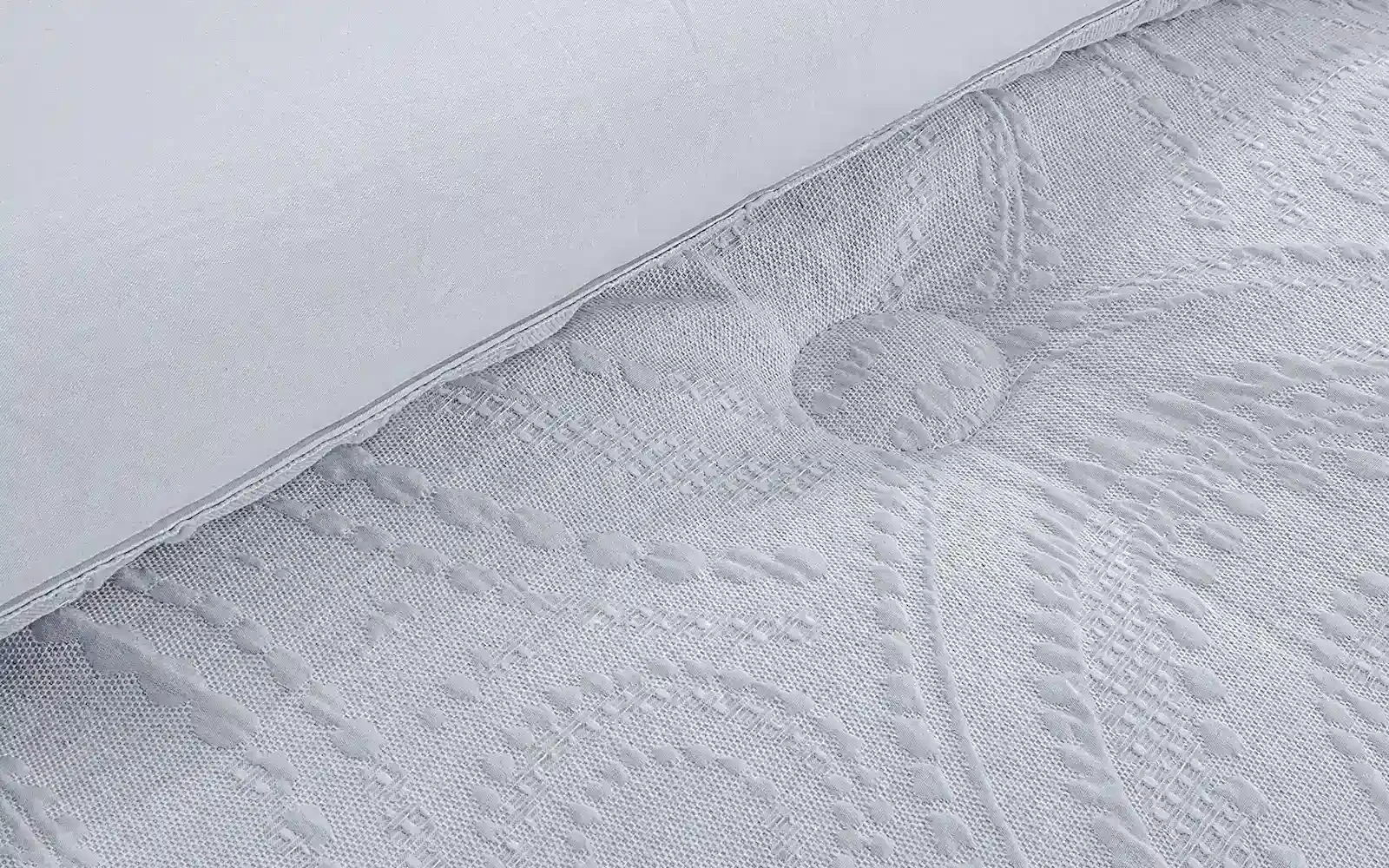 Oriental Cotton Waffle Jacquard Comforter Bedding Set 6 PCS - Queen Silver