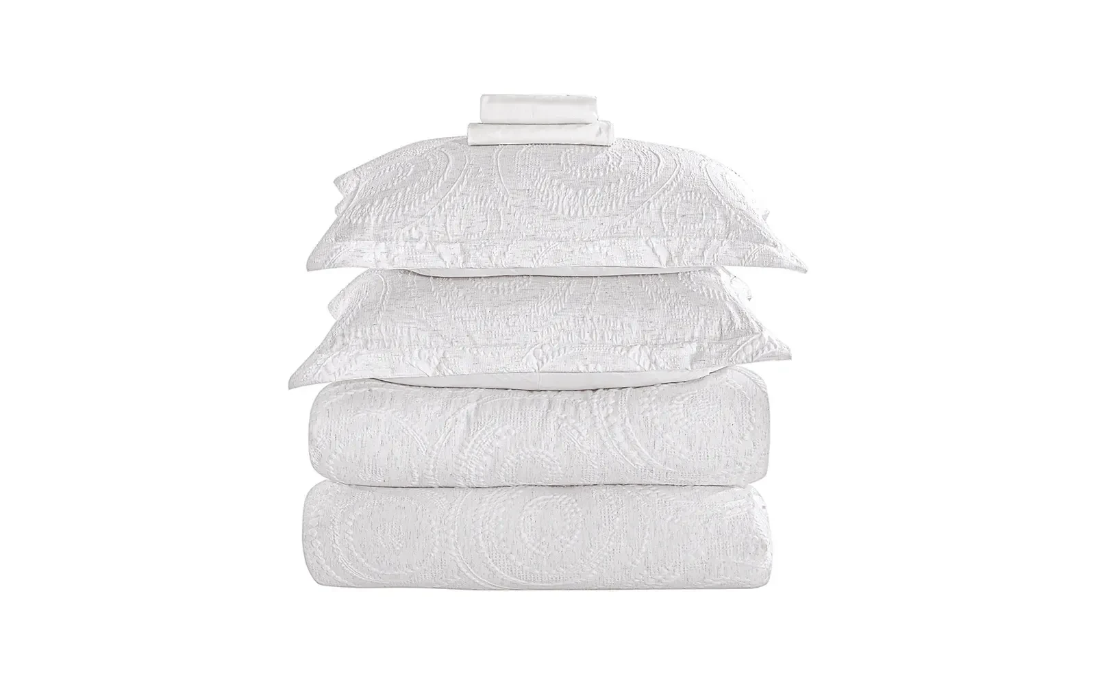 Oriental Cotton Waffle Jacquard Comforter Bedding Set 7 PCS - King L.Beige