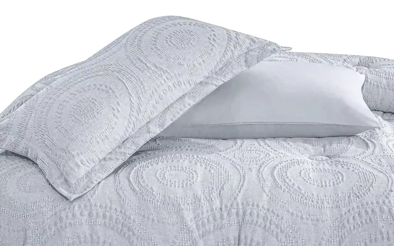 Oriental Cotton Waffle Jacquard Comforter Bedding Set 7 PCS - King Silver