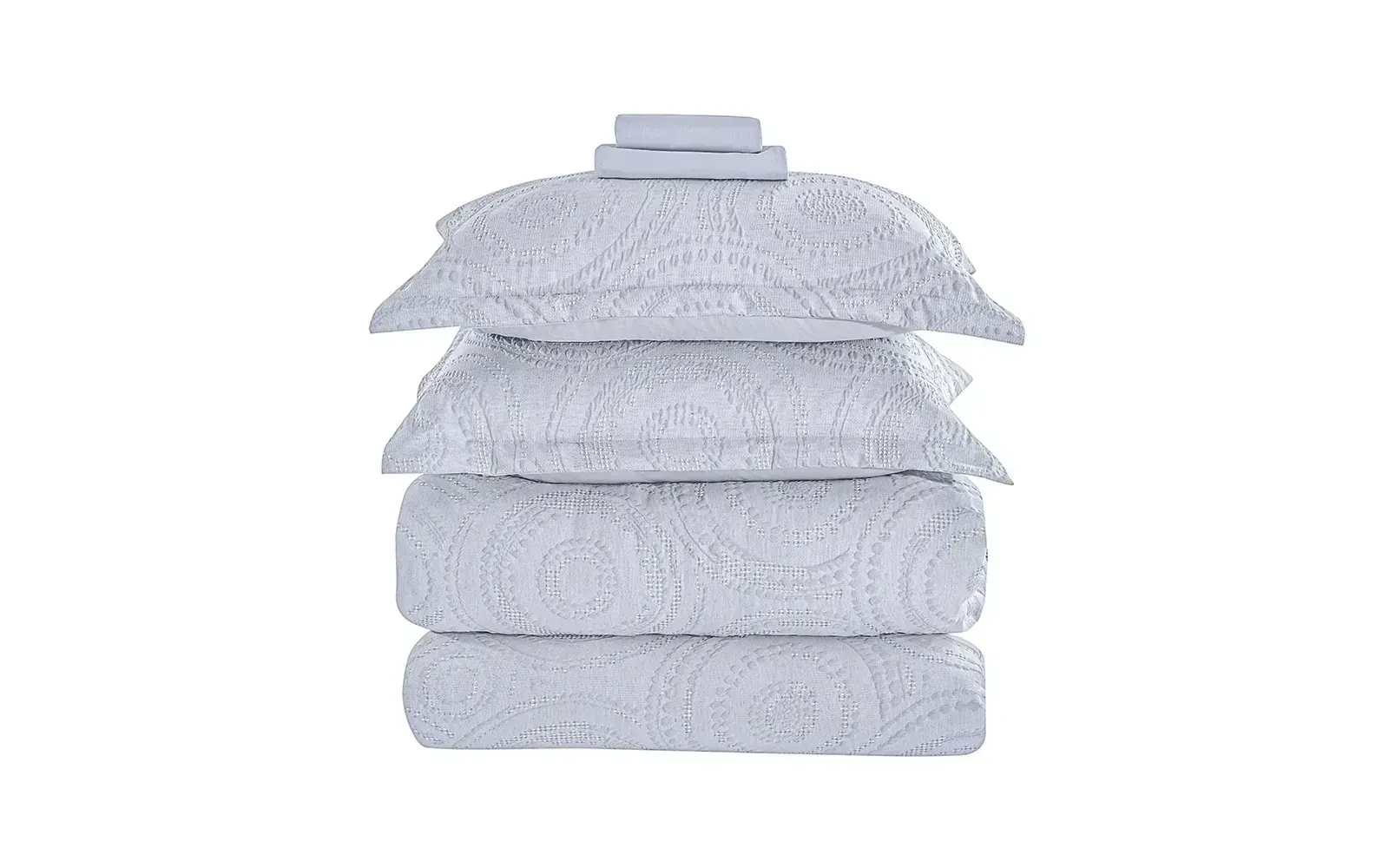 Oriental Cotton Waffle Jacquard Comforter Bedding Set 7 PCS - King Silver