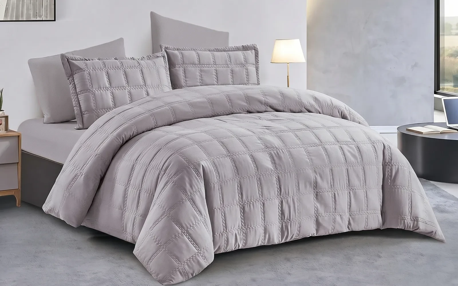 Yinda Comforter Bedding Set 6 PCS - Queen Grey