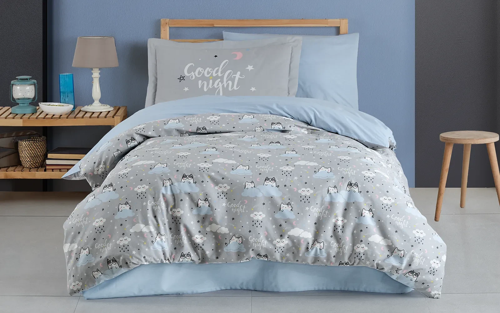 Turkey Cotton Printed Double Face Kids Comforter Bedding Set 4 PCS - Multi Color