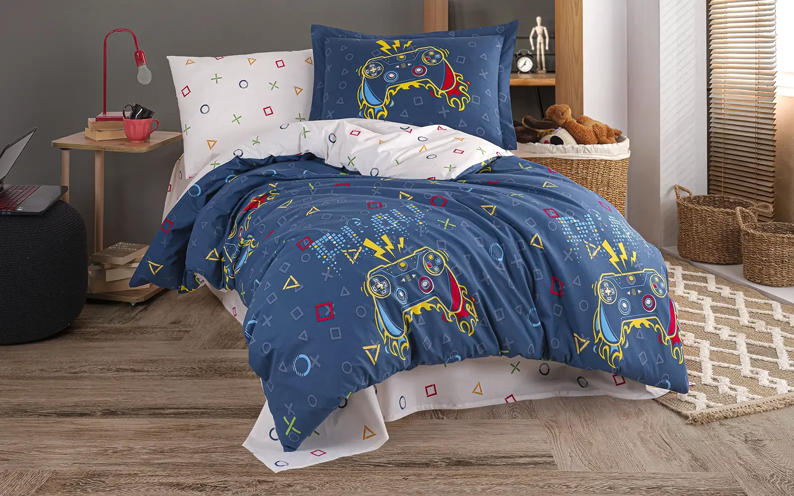 Turkey Cotton Printed Double Face Kids Comforter Bedding Set 4 PCS - Multi Color