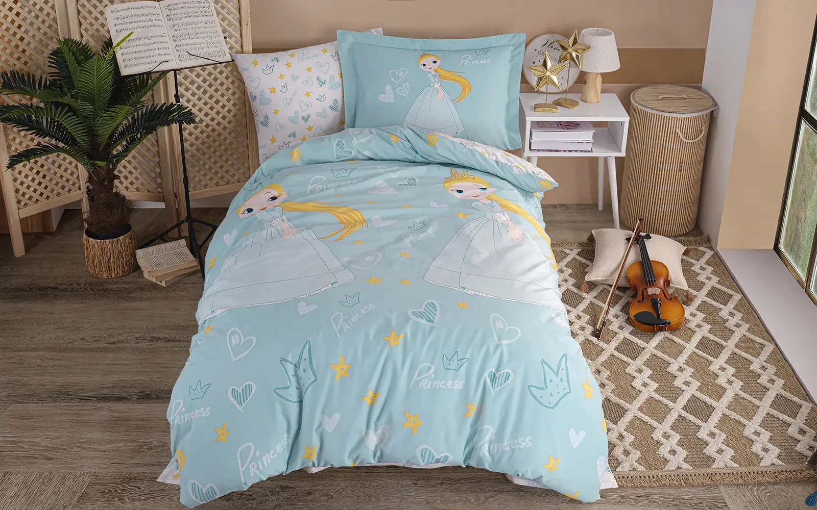 Turkey Cotton Printed Double Face Kids Comforter Bedding Set 4 PCS - Multi Color