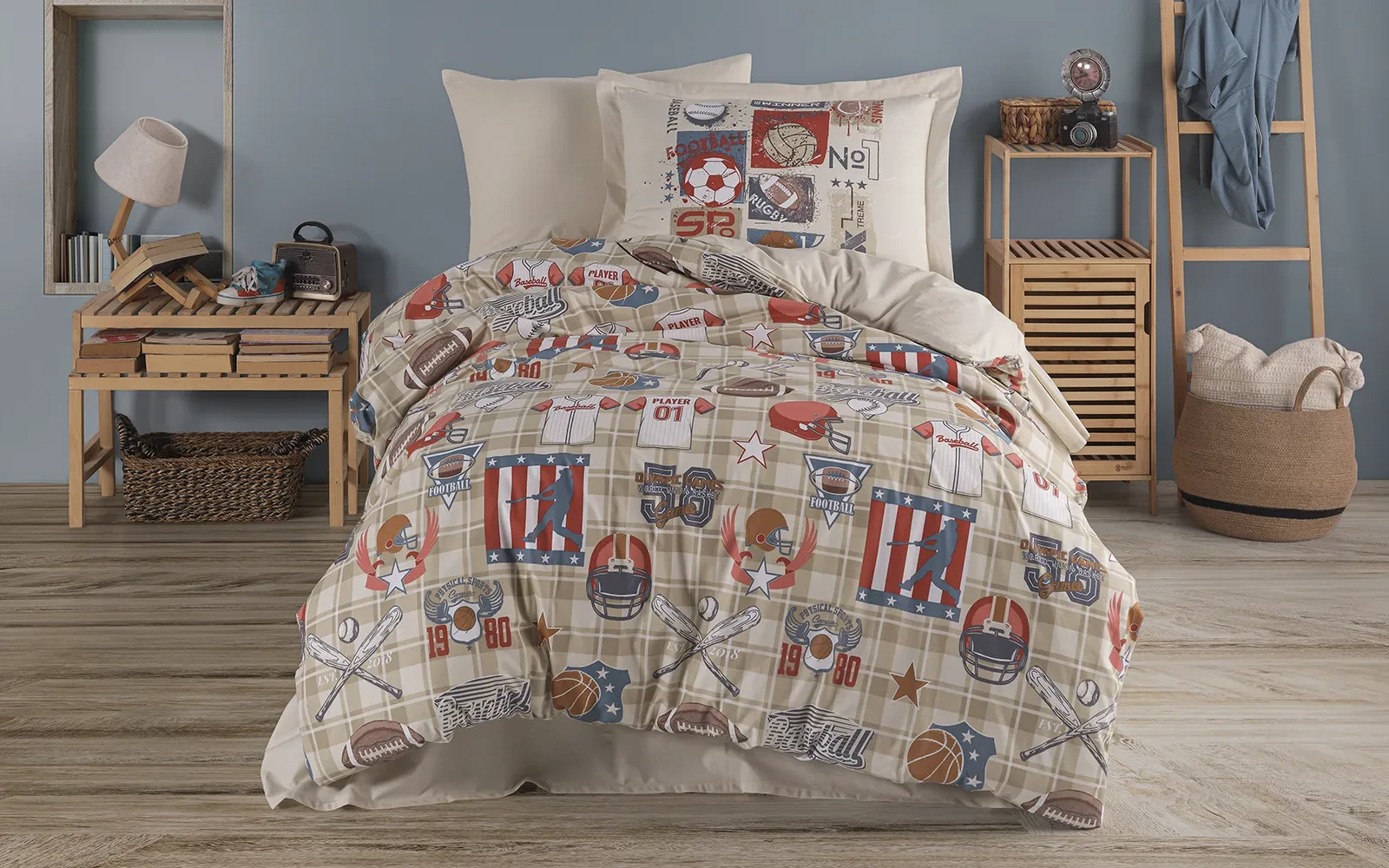 Turkey Cotton Printed Double Face Kids Comforter Bedding Set 4 PCS - Multi Color
