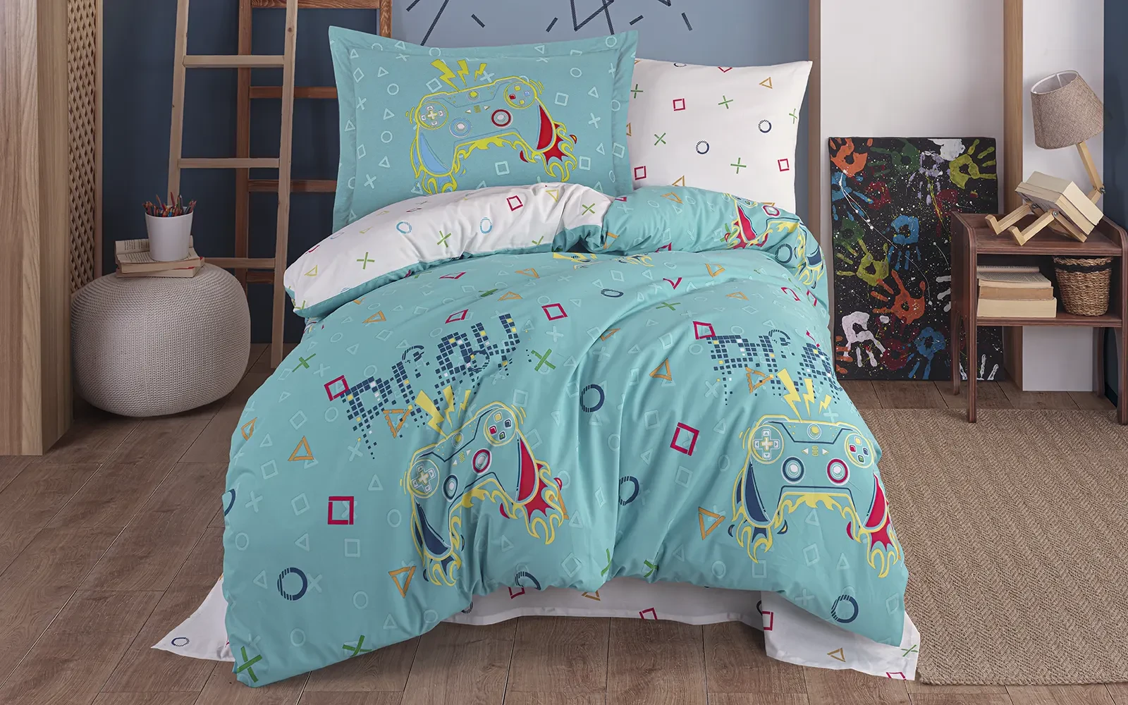 Turkey Cotton Printed Double Face Kids Comforter Bedding Set 4 PCS - Multi Color
