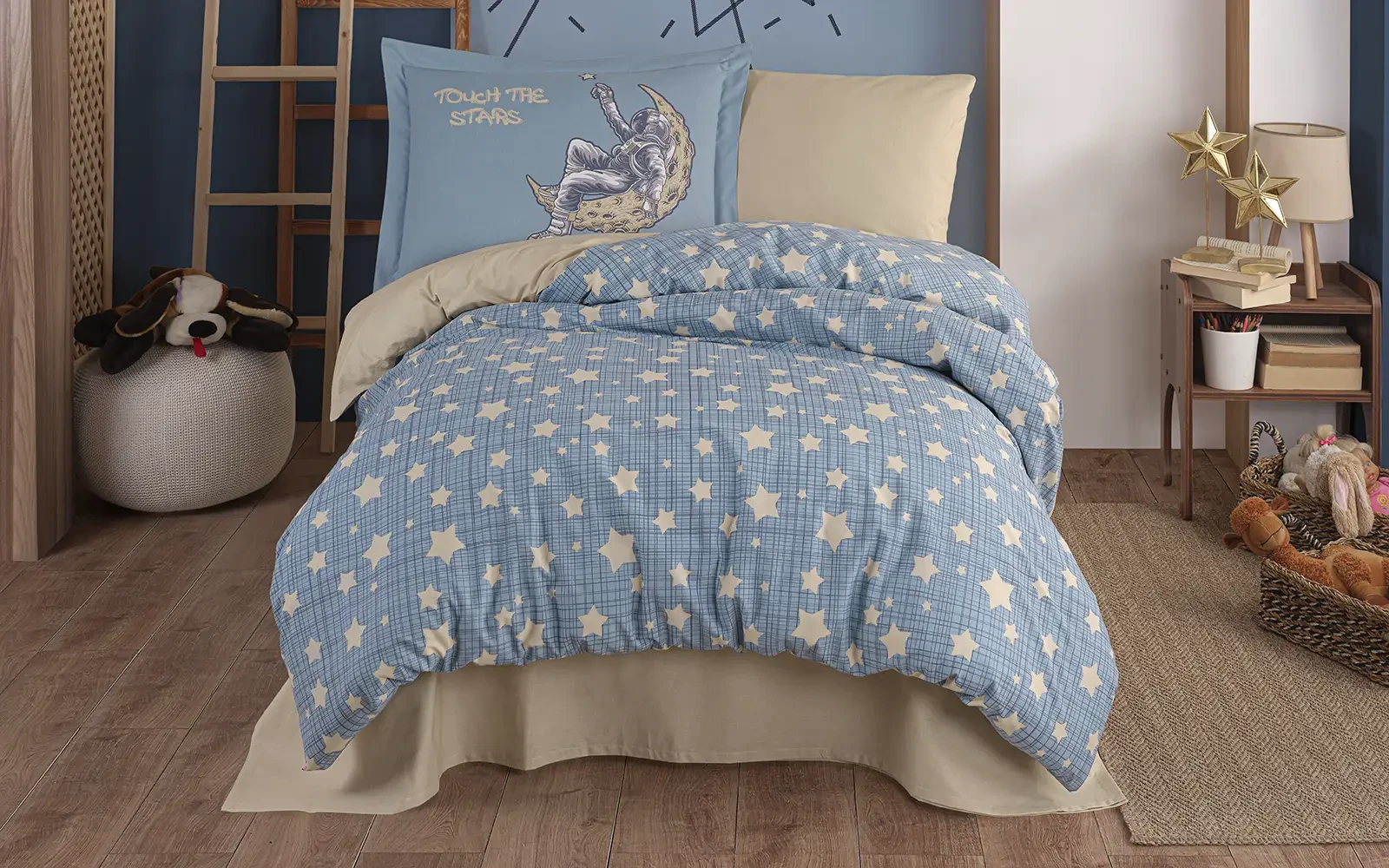 Turkey Cotton Printed Double Face Kids Comforter Bedding Set 4 PCS - Multi Color