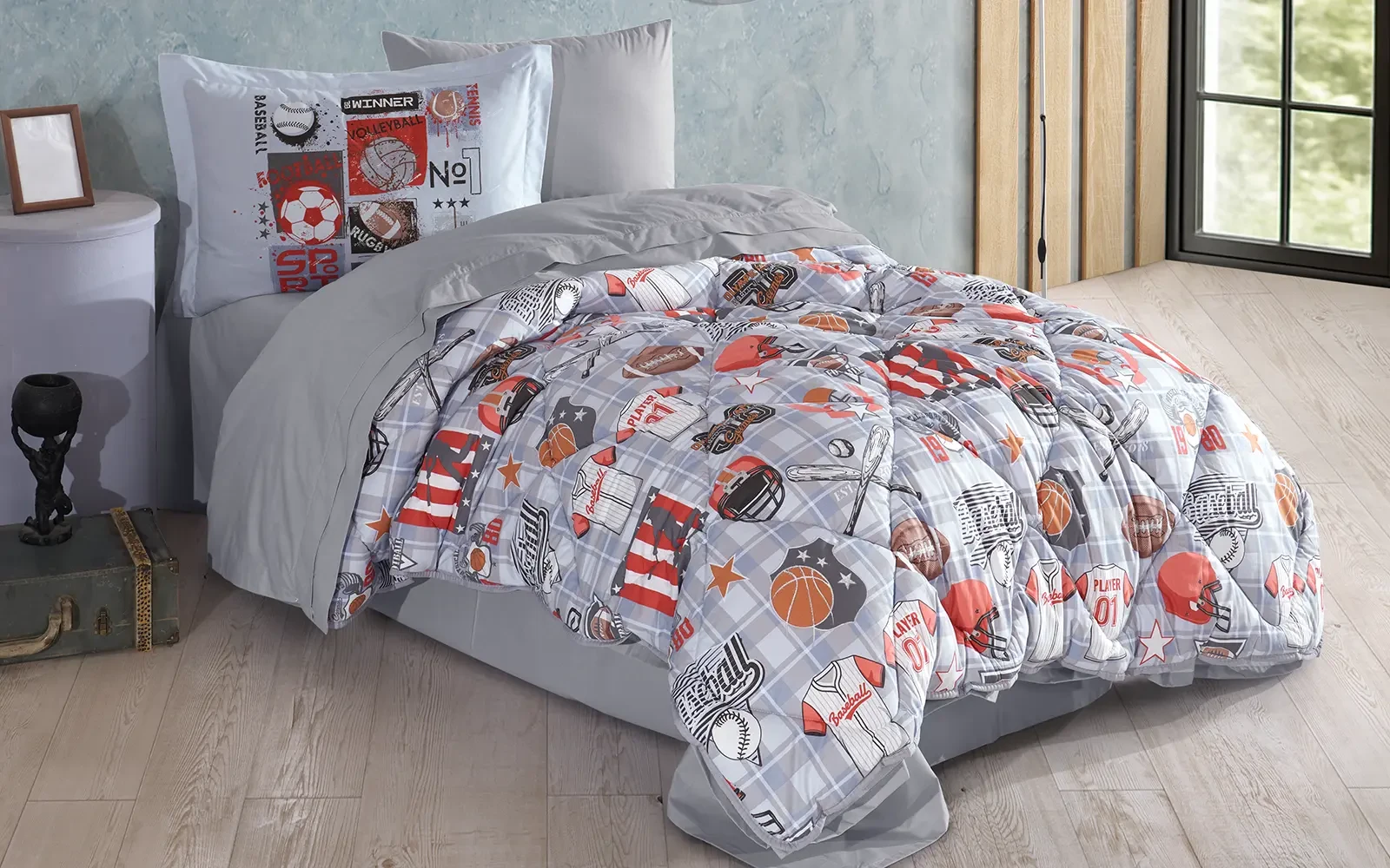 Turkey Cotton Printed Double Face Kids Comforter Bedding Set 4 PCS - Multi Color