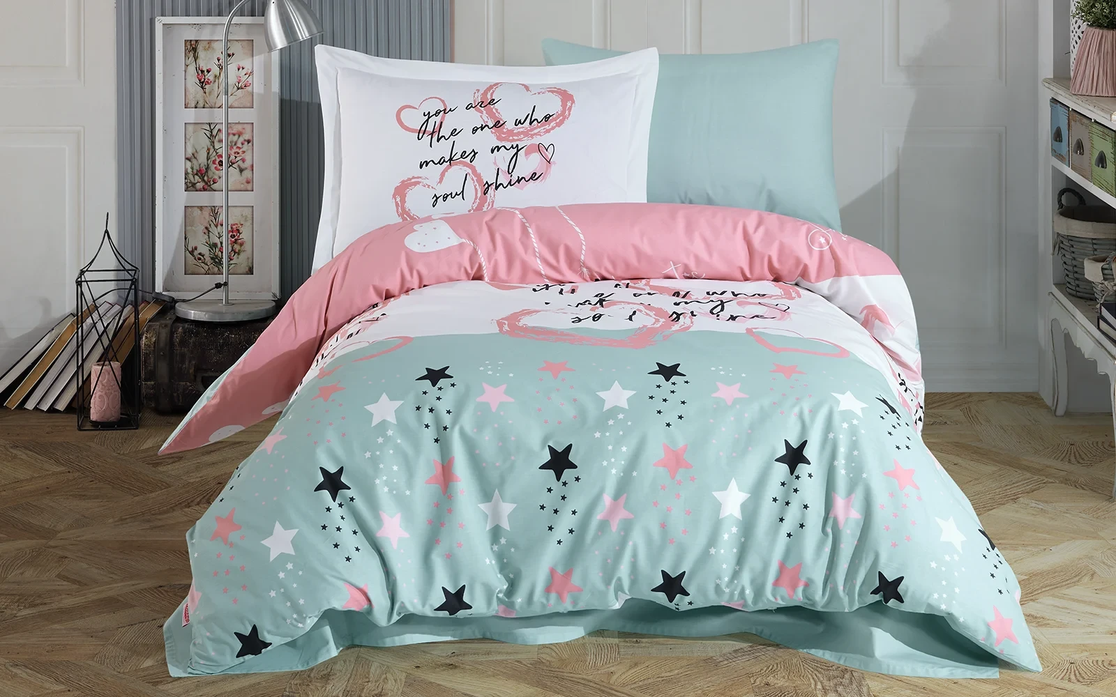 Turkey Cotton Printed Double Face Kids Comforter Bedding Set 4 PCS - Multi Color