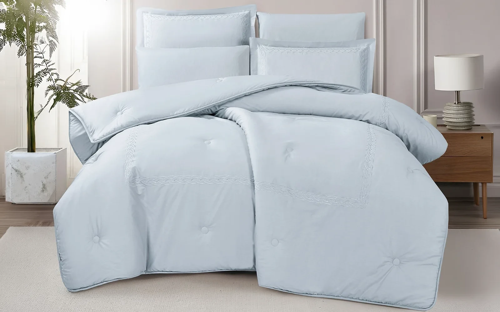 Grace Cotton Embroidered Comforter Bedding Set 6 PCS - Queen Silver