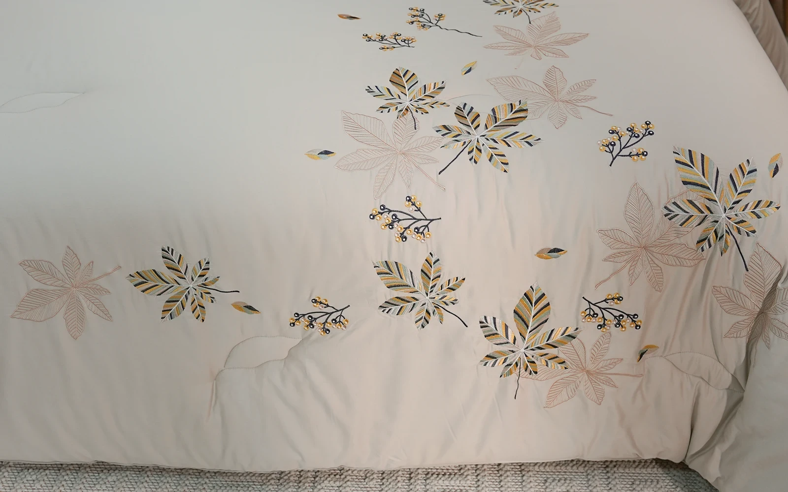 Rosalie Cotton Embroidered Comforter Bedding Set 8 PCS - King L.Grey & White