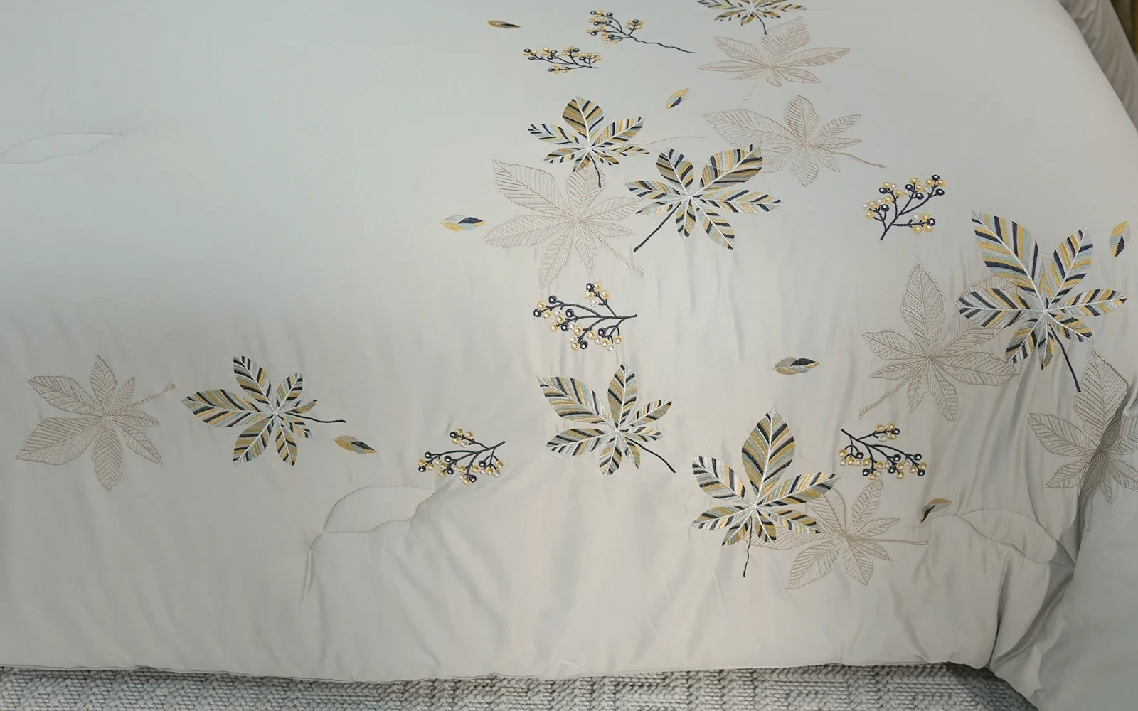 Rosalie Cotton Embroidered Comforter Bedding Set 8 PCS - King L.Grey & White