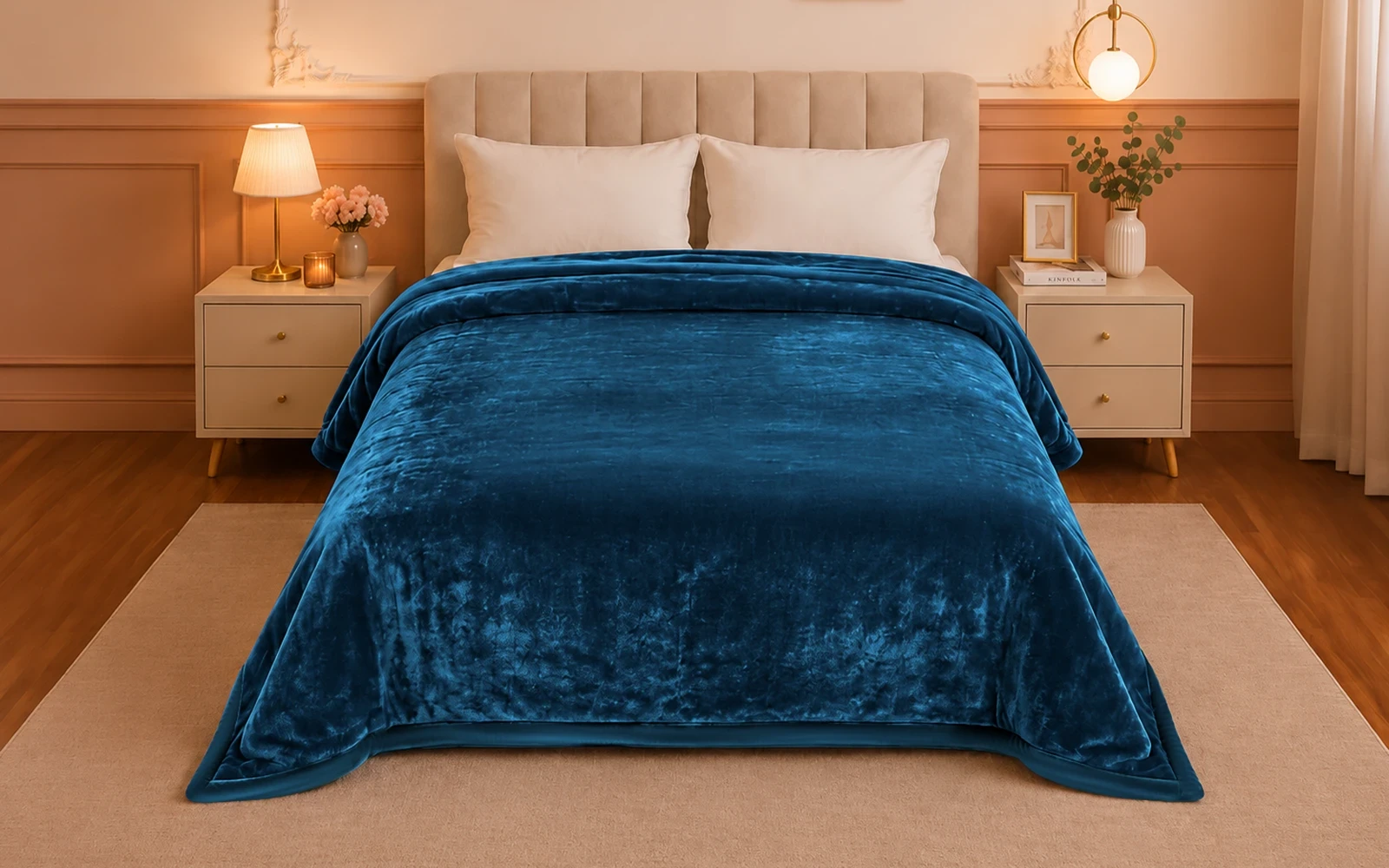 Al Saad Home Flannel Plain Blanket 2 ply - Single Blue