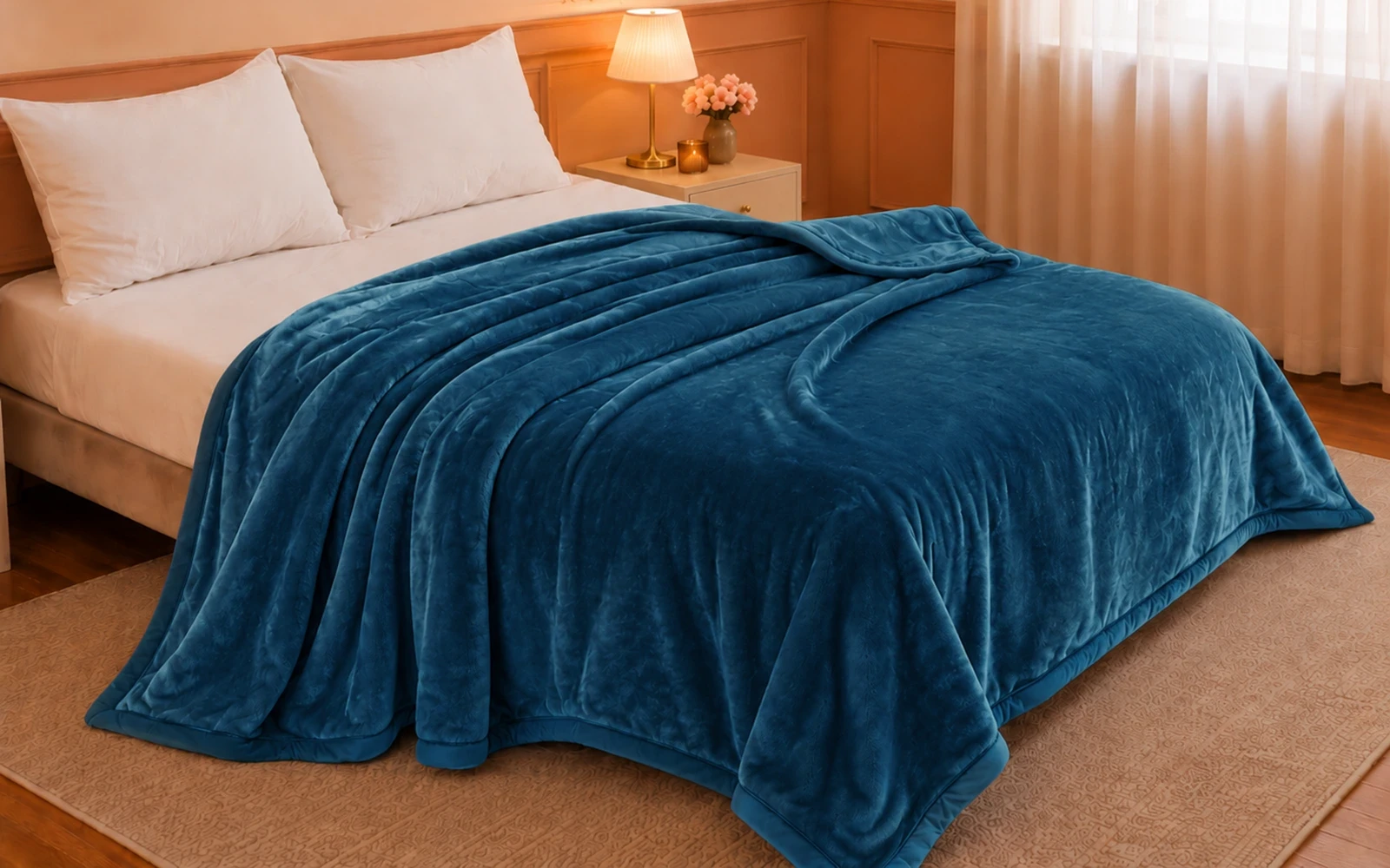 Al Saad Home Flannel Plain Blanket 2 ply - Single Blue