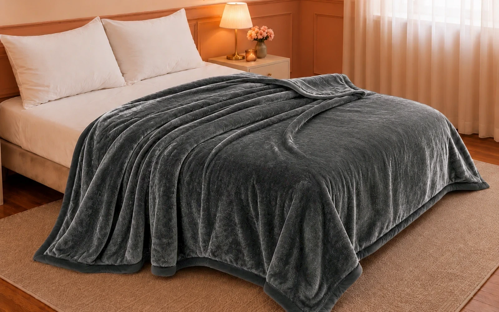 Al Saad Home Flannel Plain Blanket 2 ply - Single D.Grey