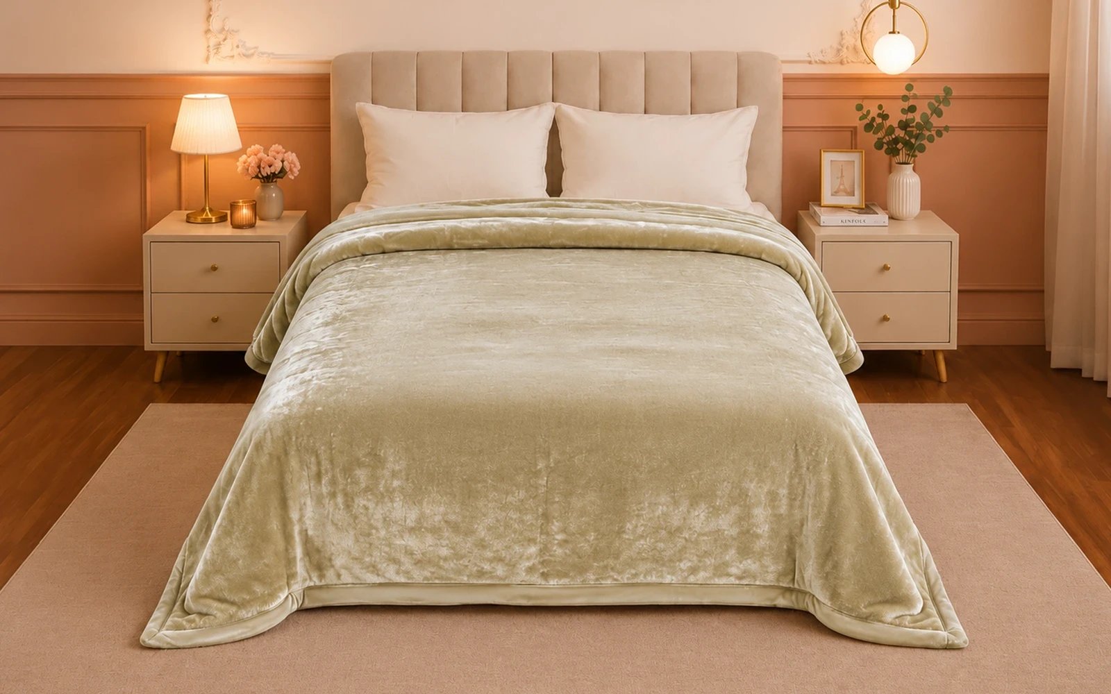 Al Saad Home Flannel Plain Blanket 2 ply - Single Beige