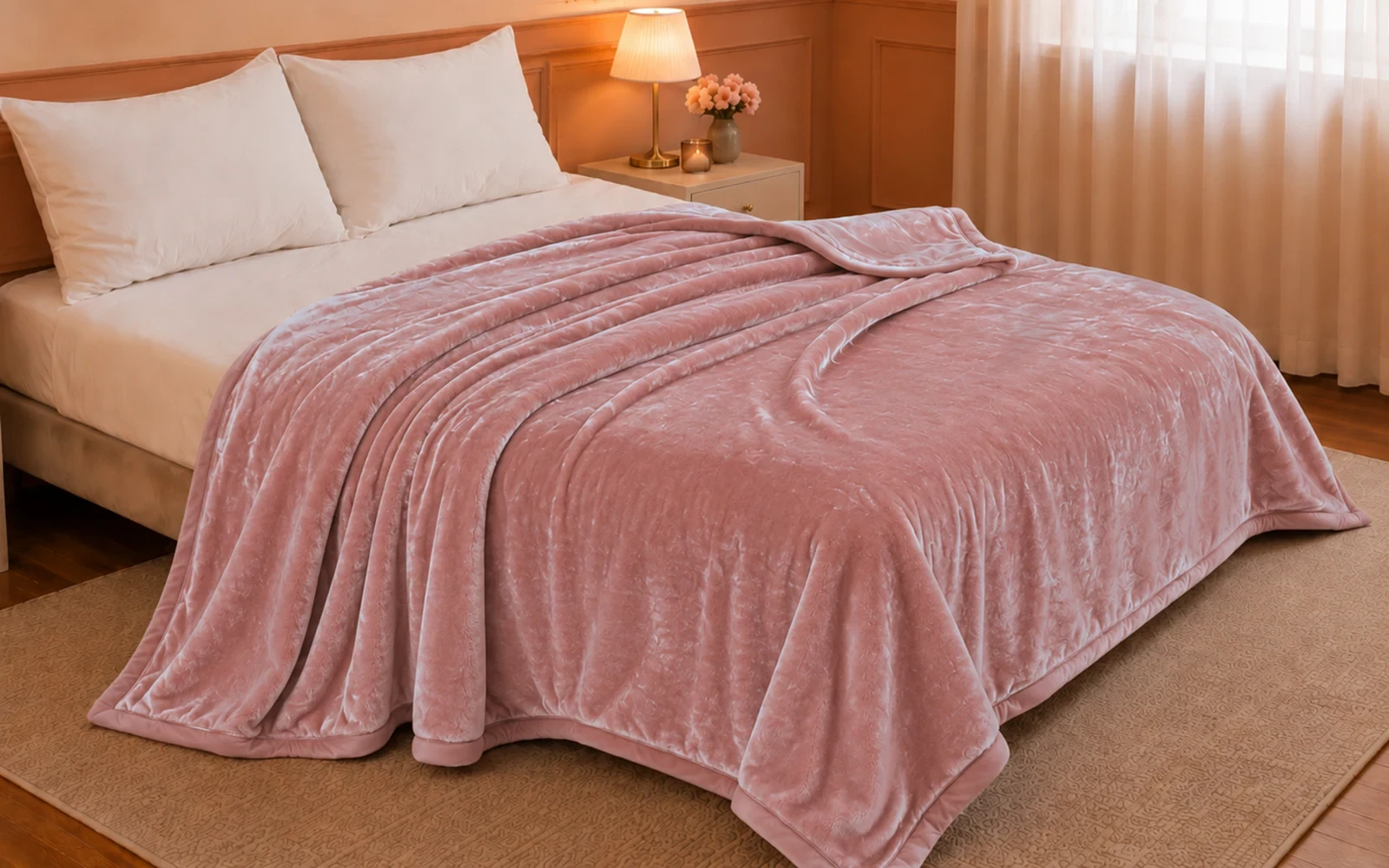 Al Saad Home Flannel Plain Blanket 2 ply - Single Pink