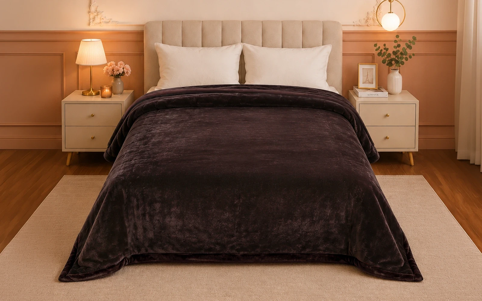 Al Saad Home Flannel Plain Blanket 2 ply - Single Brown