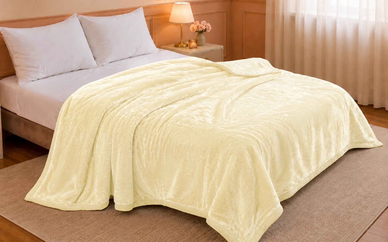 Al Saad Home Flannel Plain Blanket 2 ply - King L.Beige