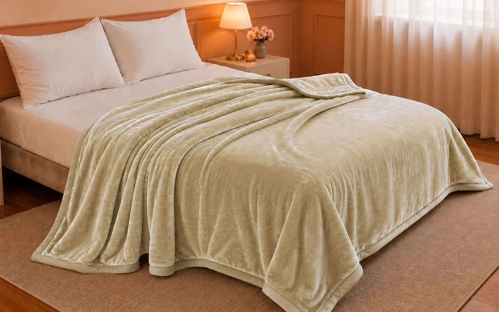 Al Saad Home Flannel Plain Blanket 2 ply - King Beige