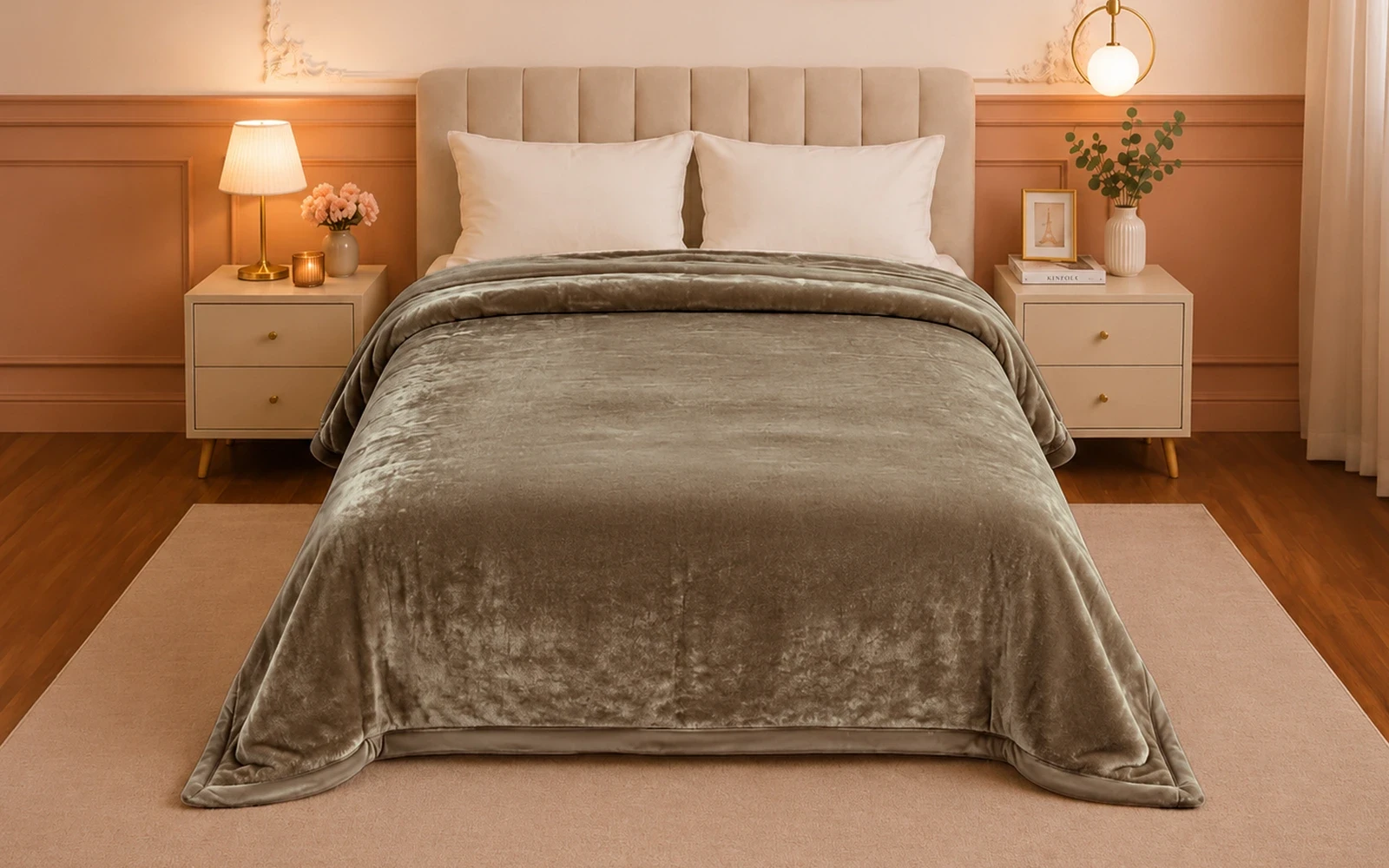 Al Saad Home Flannel Plain Blanket 2 ply - King D.Beige