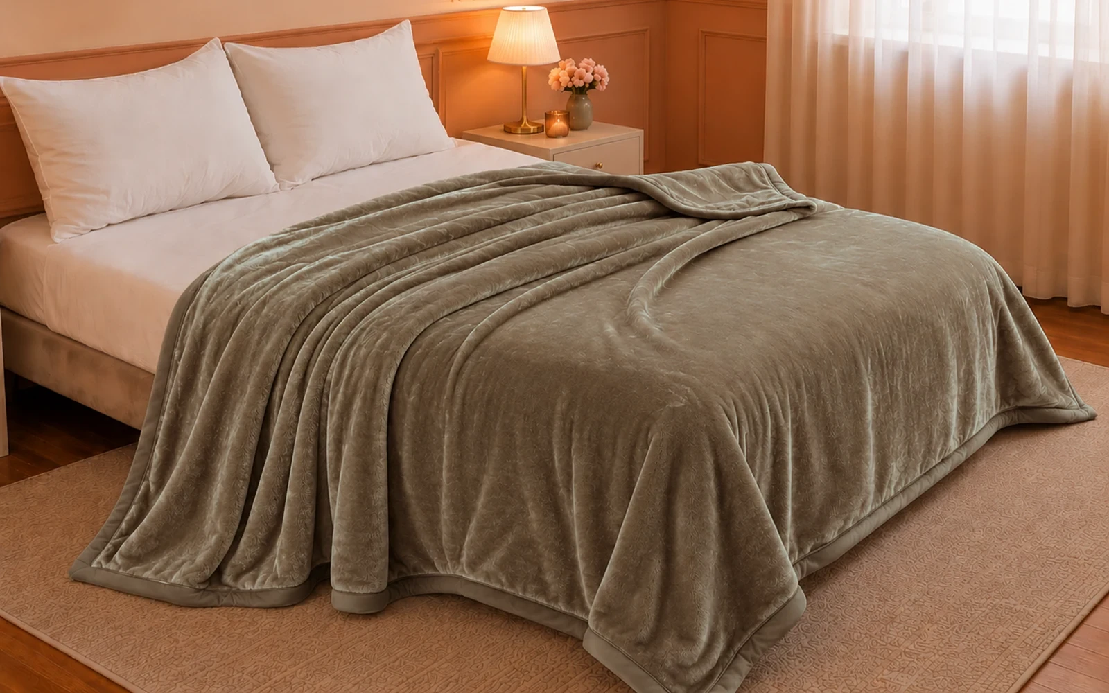 Al Saad Home Flannel Plain Blanket 2 ply - King D.Beige