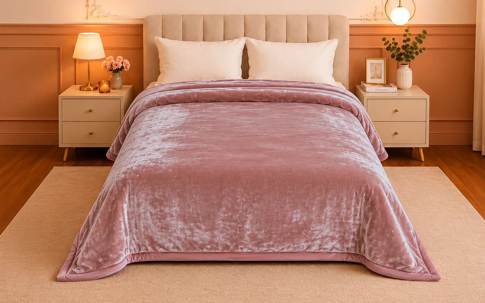 Al Saad Home Flannel Plain Blanket 2 ply - King Pink