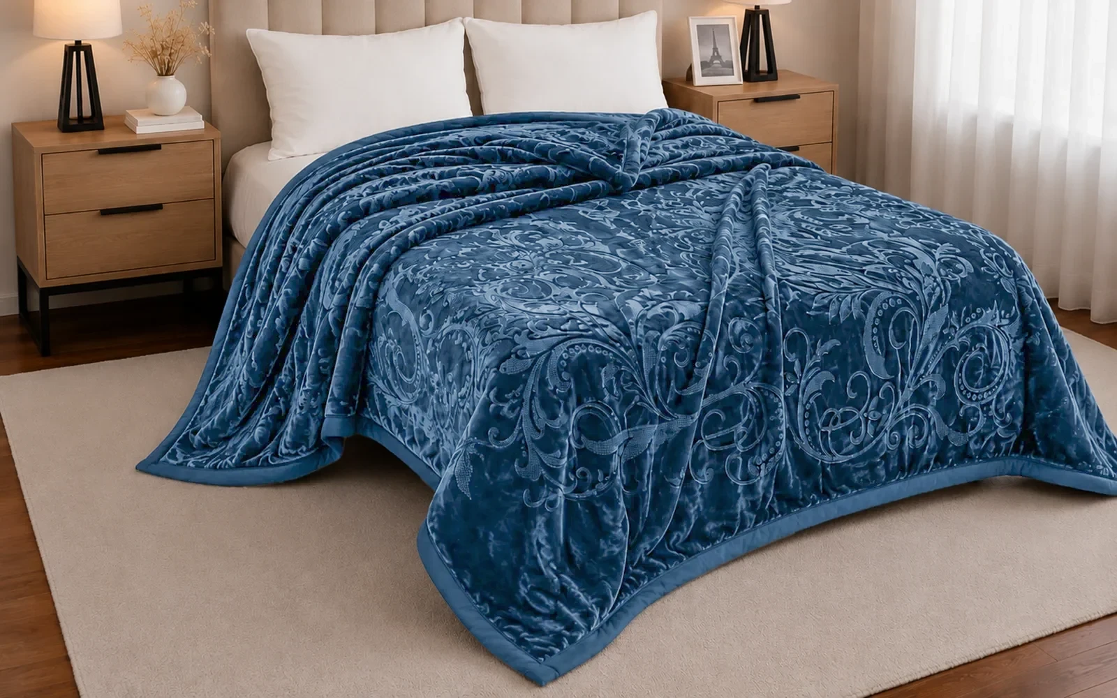 Al Saad Home Flannel Embossed Blanket 2 ply - King Blue