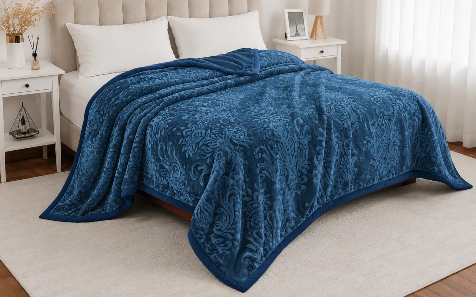 Al Saad Home Flannel Embossed Blanket 2 ply - King Blue