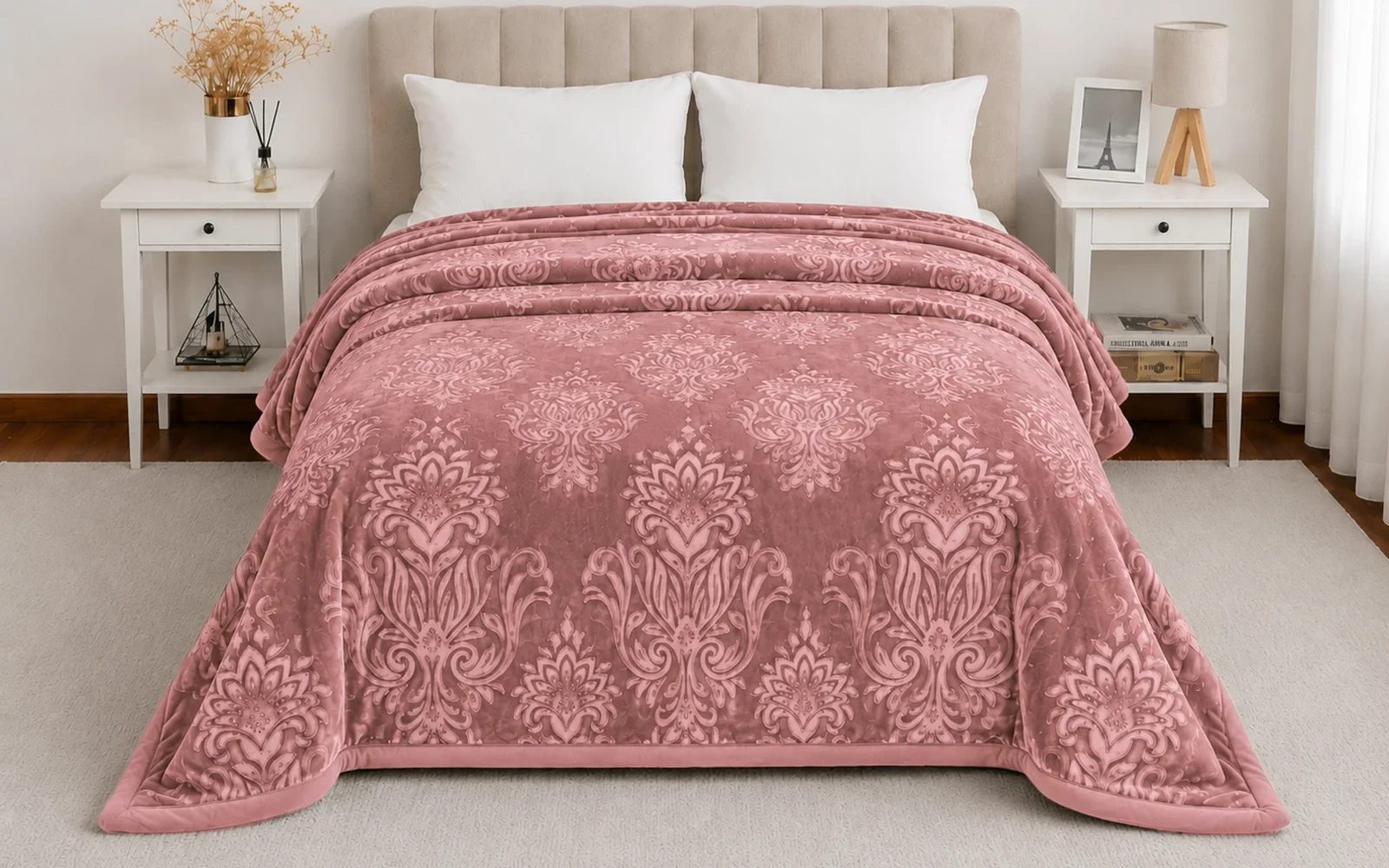 Al Saad Home Flannel Embossed Blanket 2 ply - King Pink