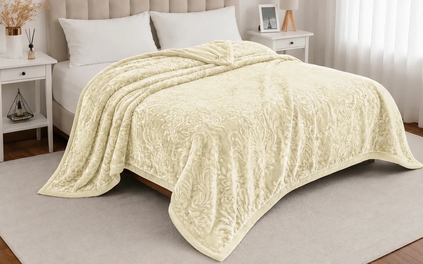 Al Saad Home Flannel Embossed Blanket 2 ply - Single L.Beige