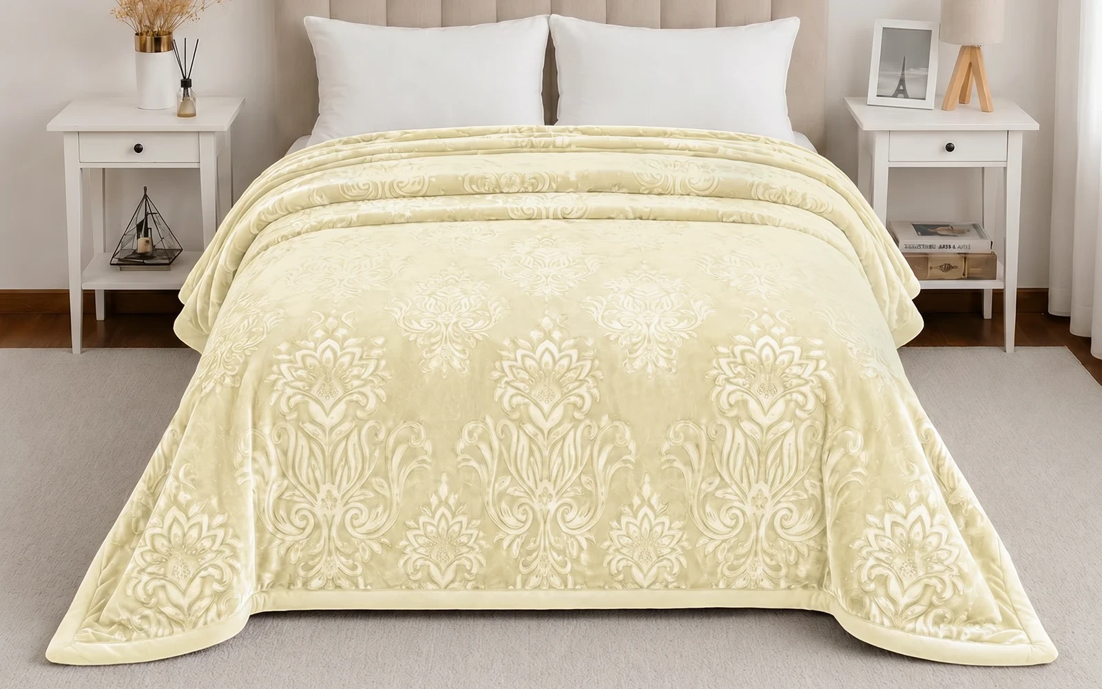 Al Saad Home Flannel Embossed Blanket 2 ply - Single L.Beige