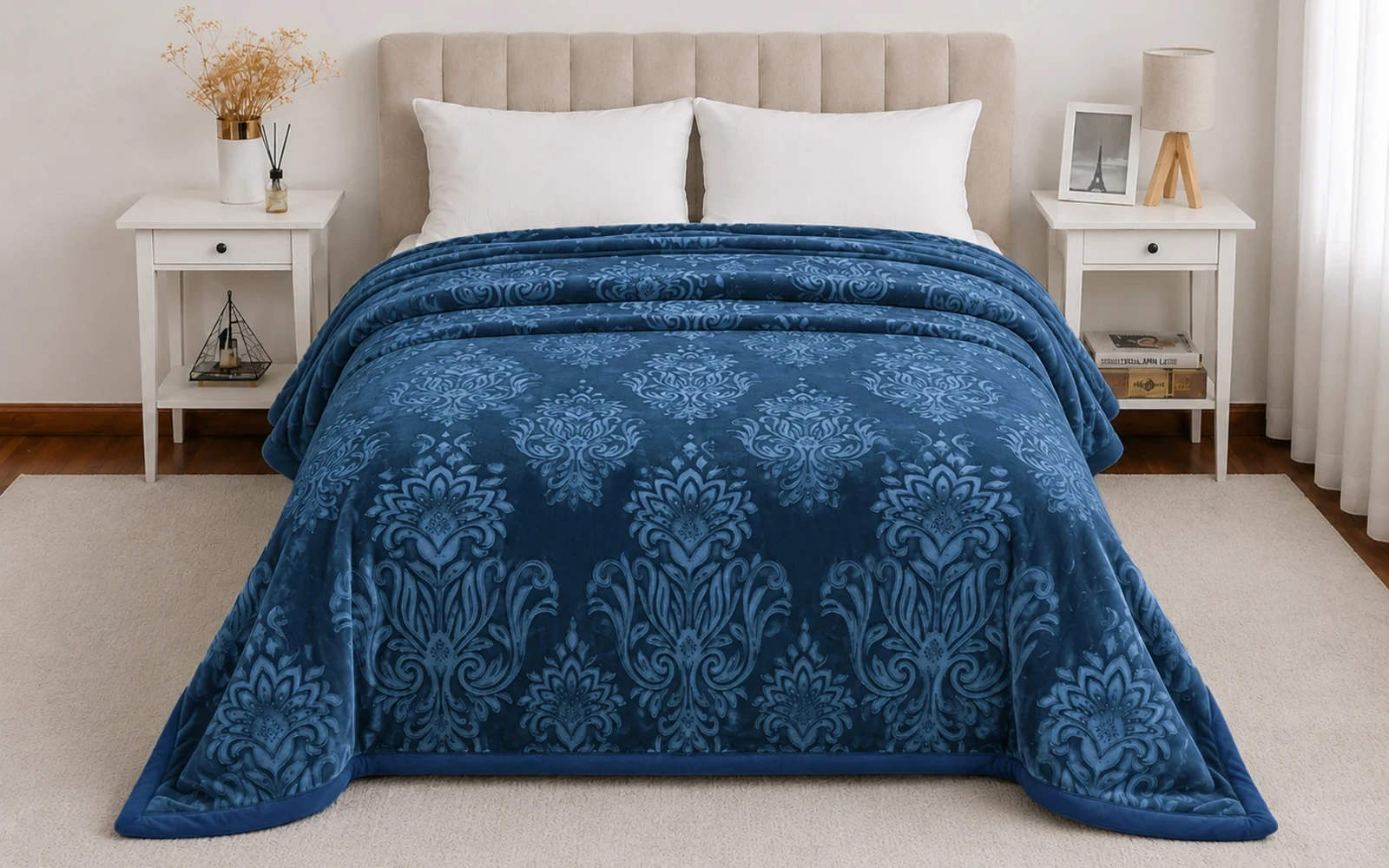 Al Saad Home Flannel Embossed Blanket 2 ply - Single Blue