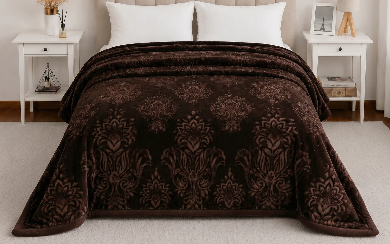 Al Saad Home Flannel Embossed Blanket 2 ply - Single Brown