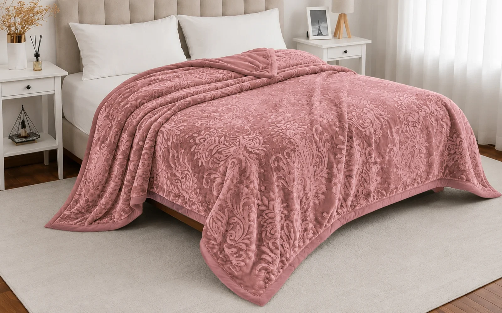 Al Saad Home Flannel Embossed Blanket 2 ply - Single Pink