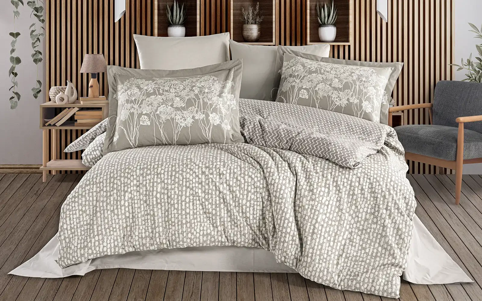 Al Saad Home Turkey Cotton Printed Comforter Bedding Set 6 PCS - King Cream & Beige