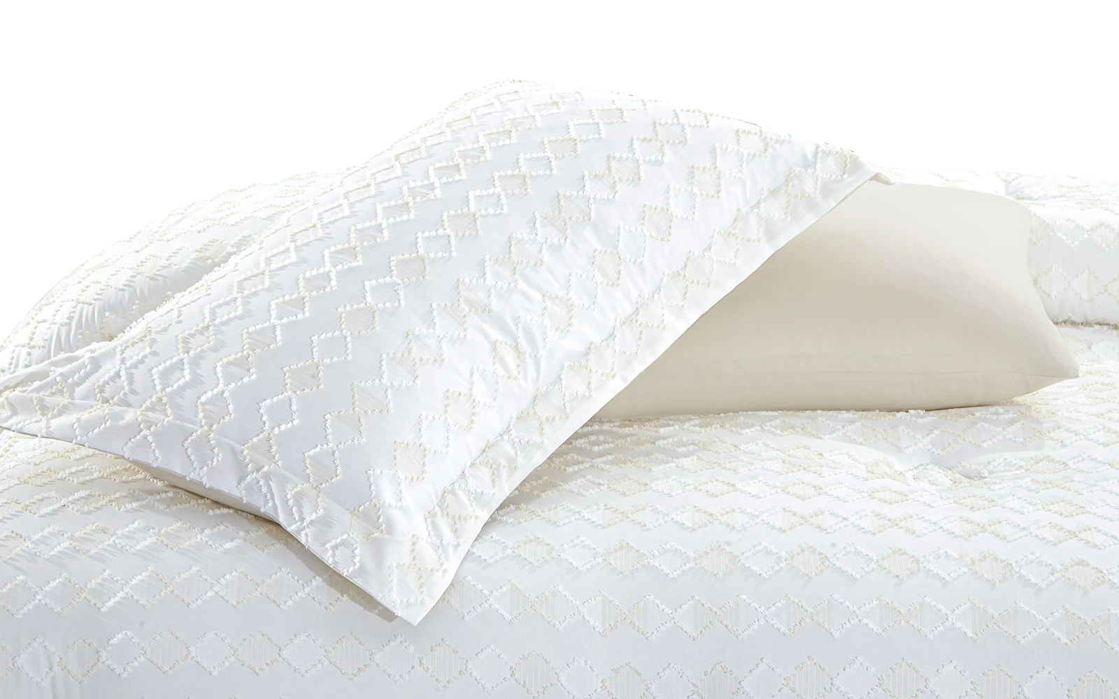 Damask Comforter Bedding Set 7 PCS - King White & L.Beige