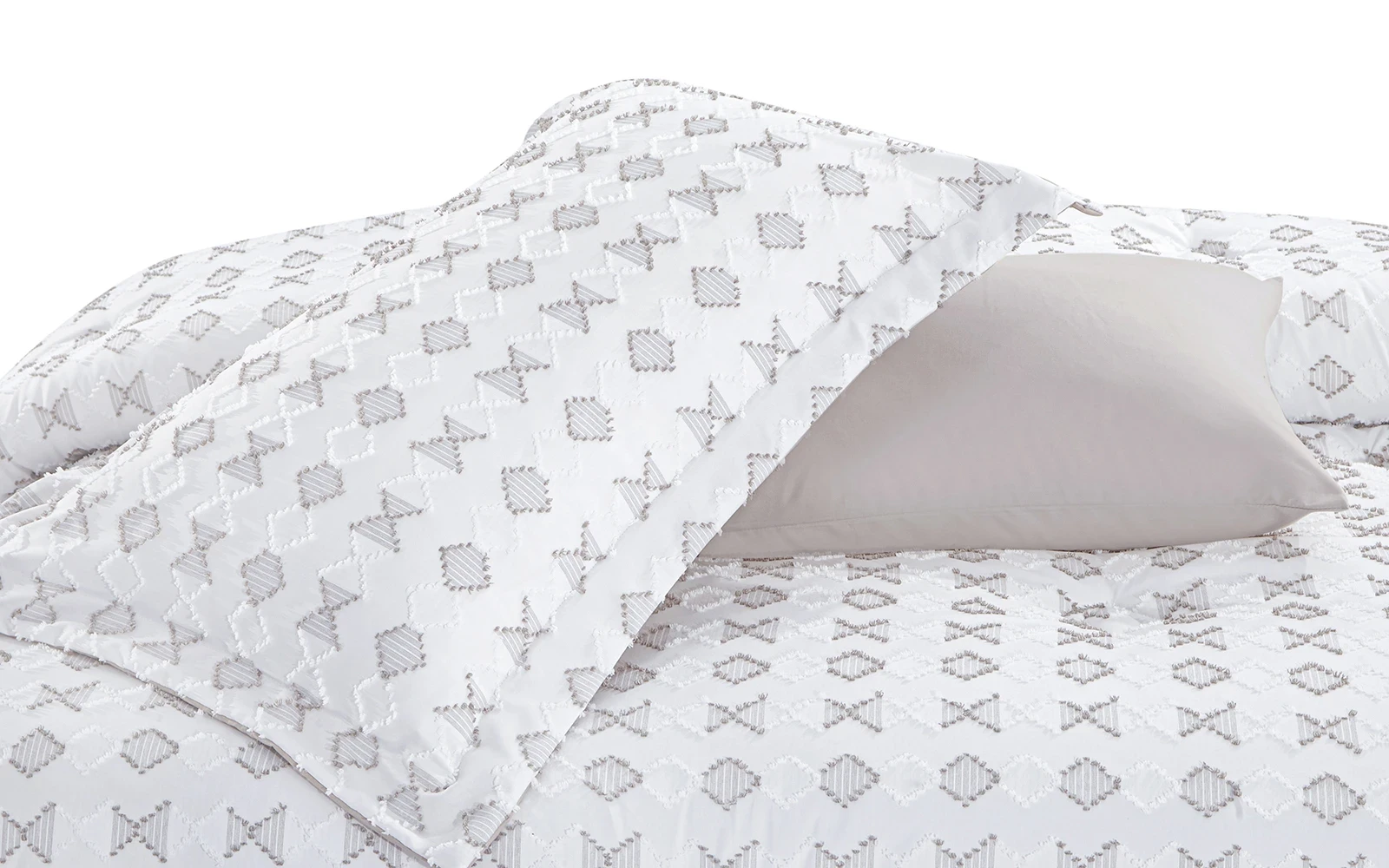 Damask Comforter Bedding Set 7 PCS - King White & Beige