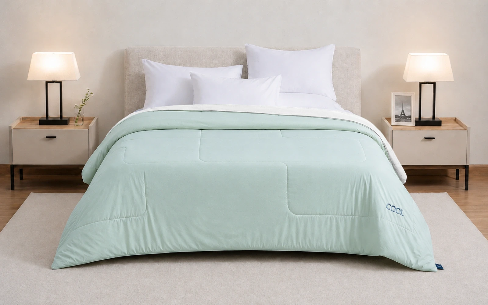 Al Saad Home Cooling Double Face Comforter Box 1 PC - Single L.Green & White
