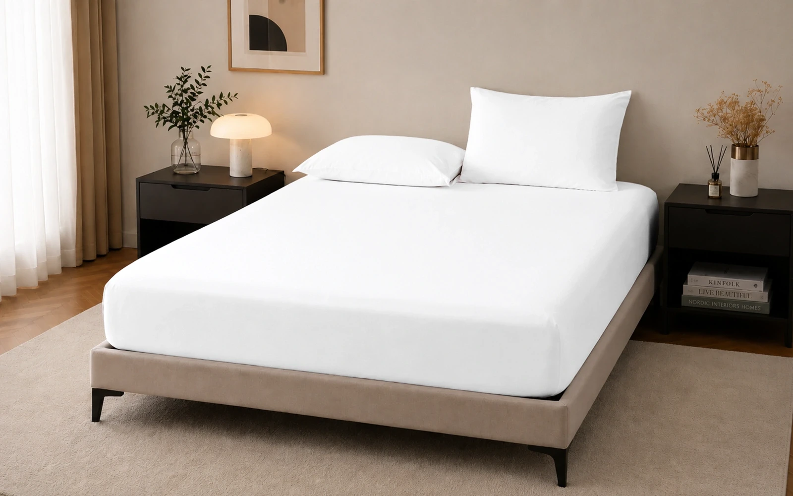 Al Saad Home Cooling Plain Bedsheet Set 3 PCS - King White