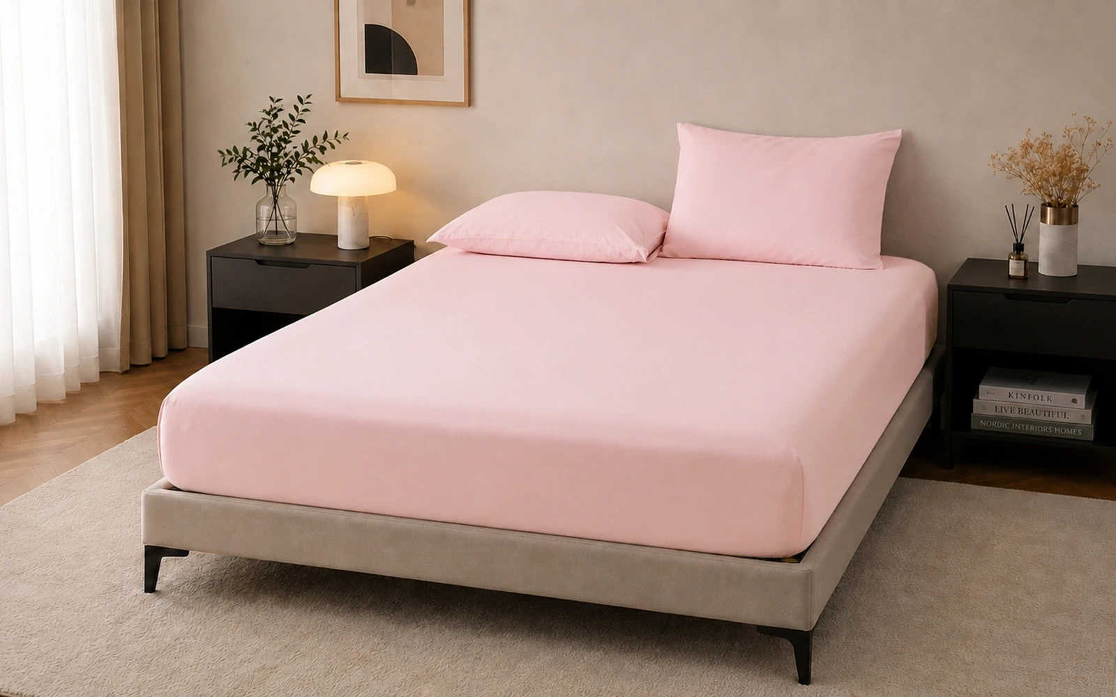 Al Saad Home Cooling Plain Bedsheet Set 3 PCS - King Pink