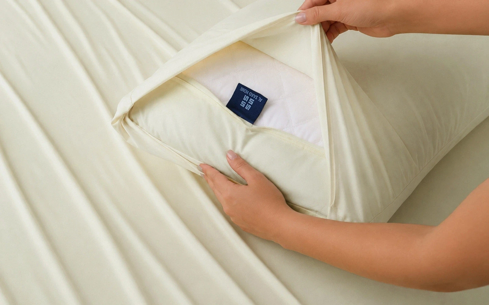 Al Saad Home Cooling Plain Bedsheet Set 3 PCS - Queen Cream