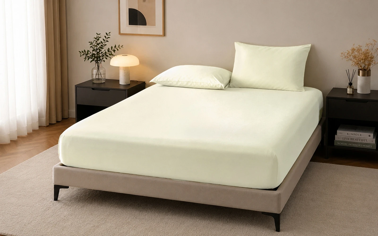 Al Saad Home Cooling Plain Bedsheet Set 3 PCS - Queen Cream