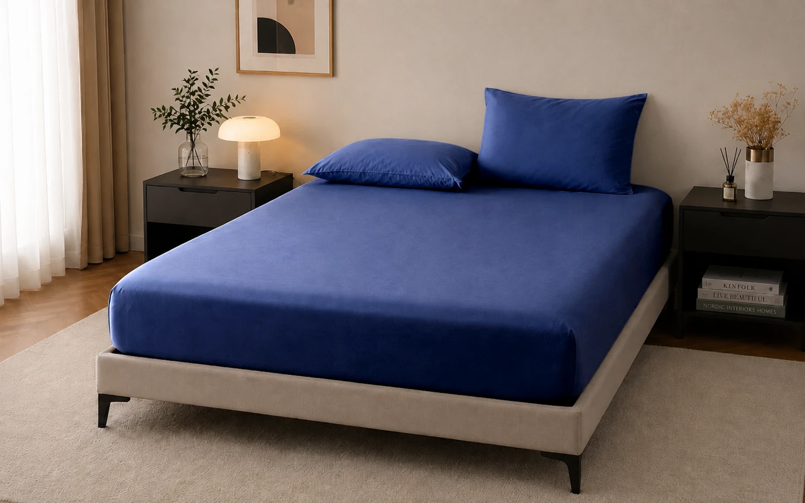 Al Saad Home Cooling Plain Bedsheet Set 3 PCS - Queen Navy