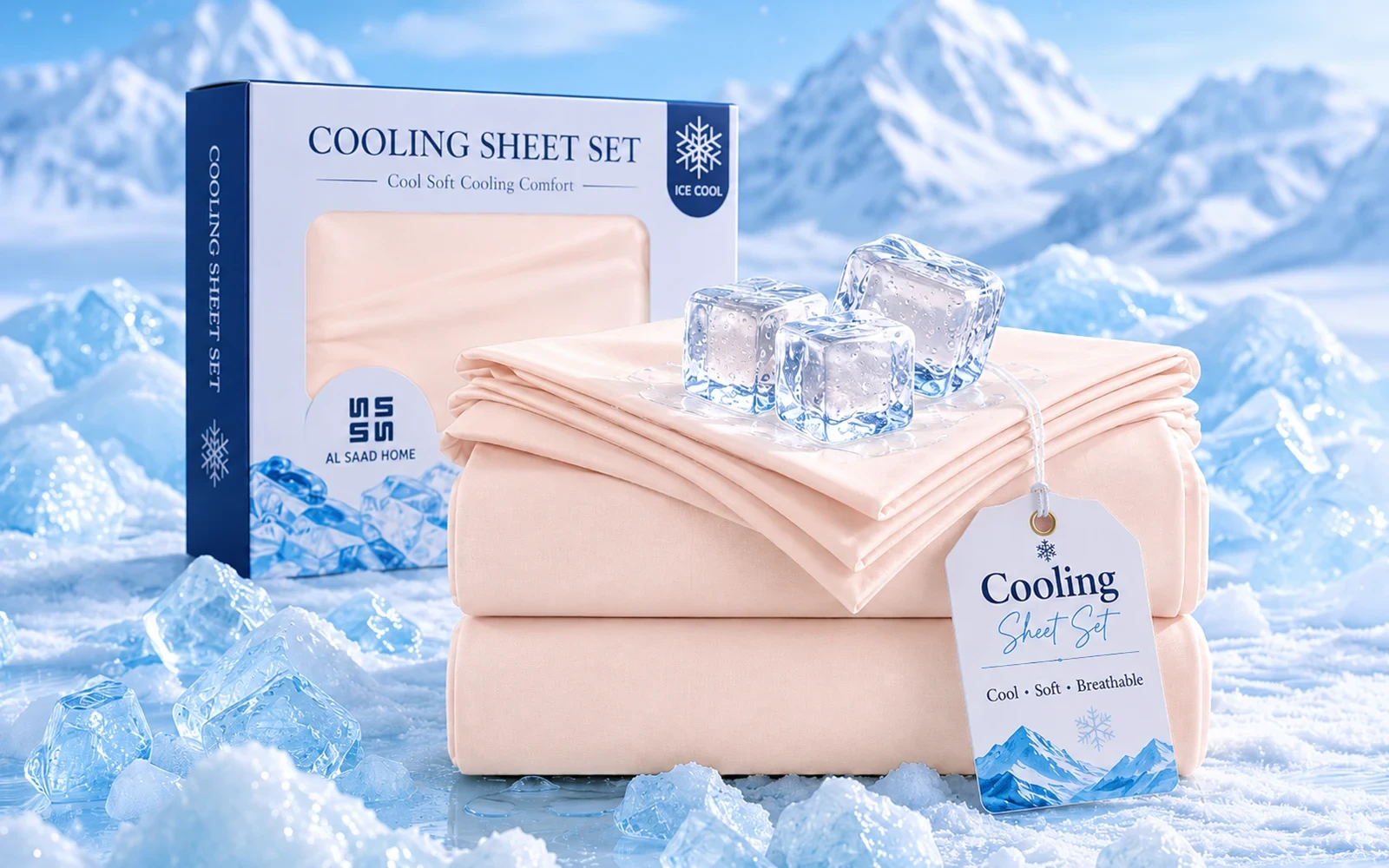 Al Saad Home Cooling Plain Bedsheet Set 3 PCS - Queen Peach