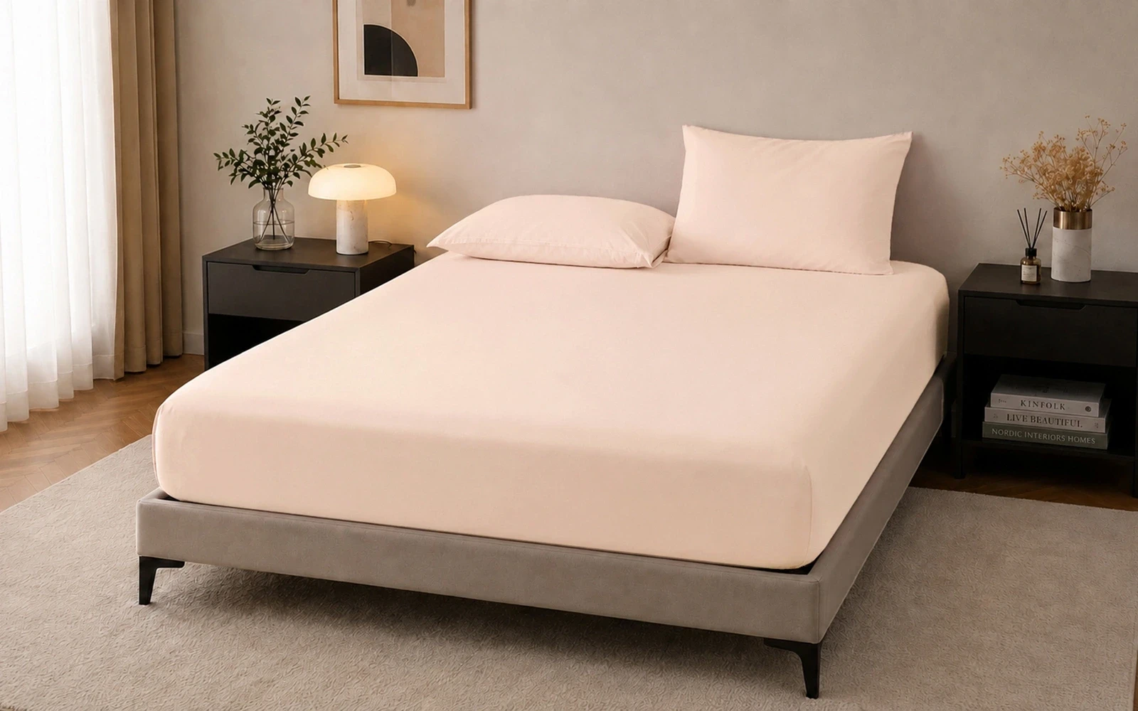 Al Saad Home Cooling Plain Bedsheet Set 3 PCS - Queen Peach