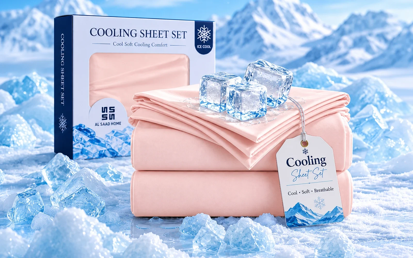 Al Saad Home Cooling Plain Bedsheet Set 3 PCS - Queen Pink