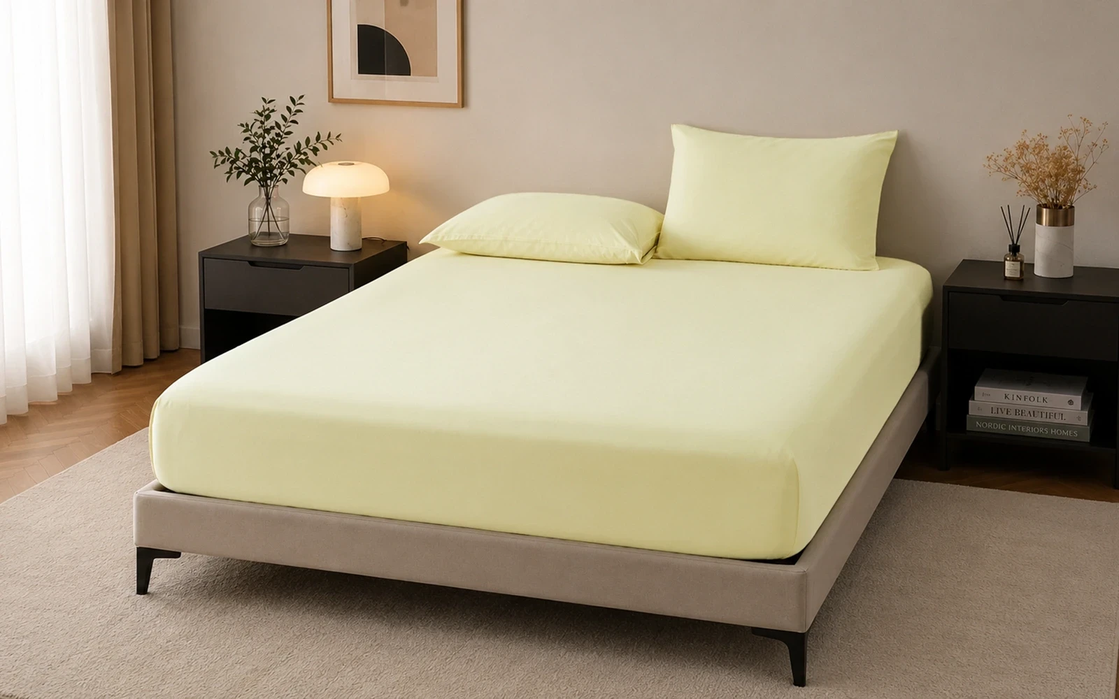 Al Saad Home Cooling Plain Bedsheet Set 2 PCS - Single Yellow