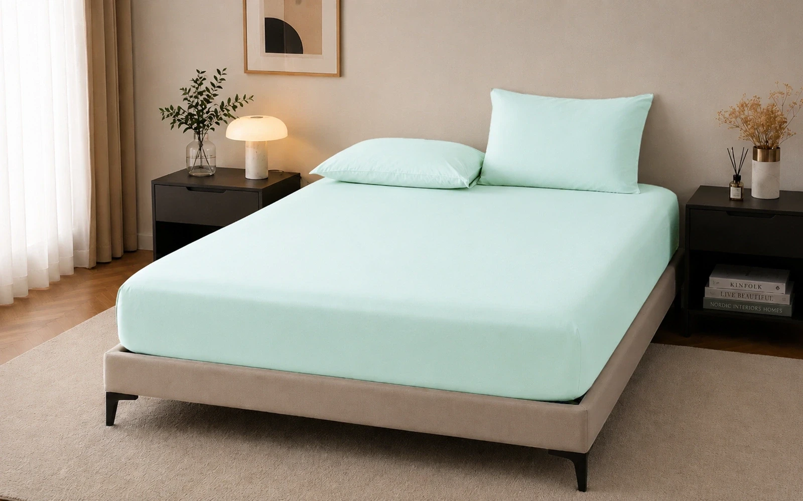 Al Saad Home Cooling Plain Bedsheet Set 2 PCS - Single L.Green