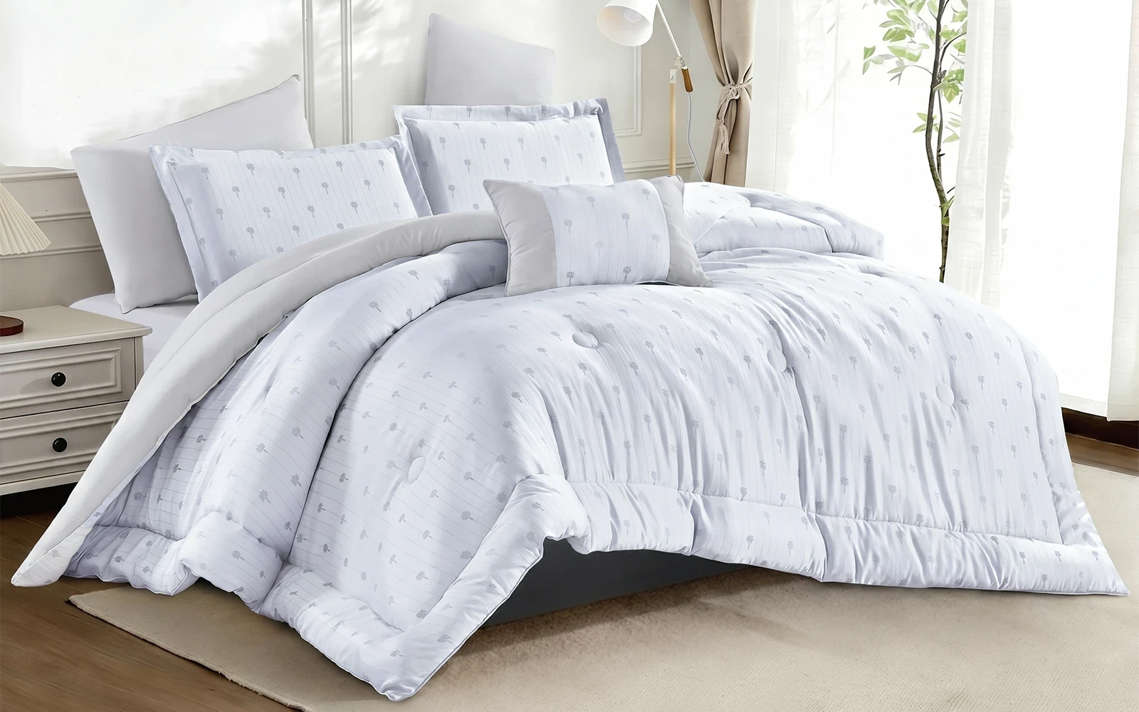Lado Jacquard Comforter Bedding Set 6 PCS - Queen Silver